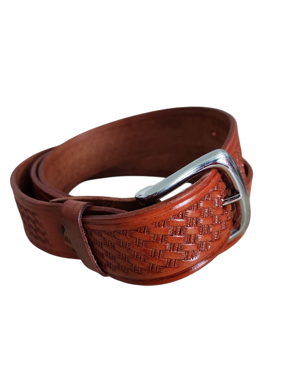 Leather Belt Basket Wave Men's 52x1.5 Brown Western Rodeo Casual Mexico Silver